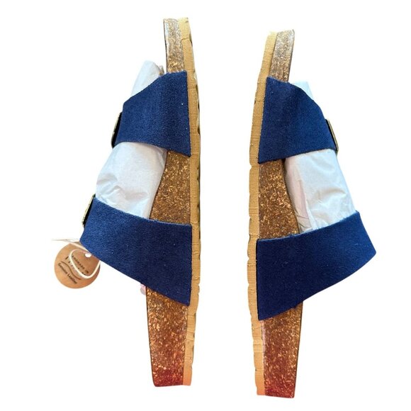 NWB Bio Gold Italian Navy Double Buckle Sandals Size 8 (39) - Picture 2 of 5